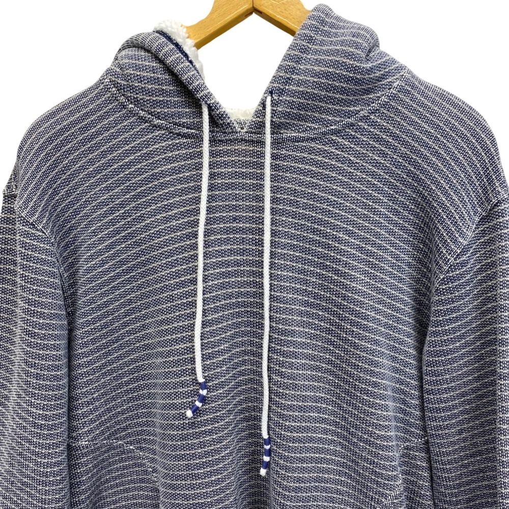 J Jill Fit Petite Blue White Striped Sherpa Lined Hoodie Sweatshirt Womens L